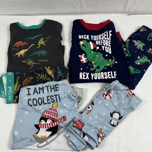 Cuddl Duds Other - Pajama Bundle 4T Carter's & Cuddl Duds 2 Piece Sets (3 Sets) Christmas Dinosaur